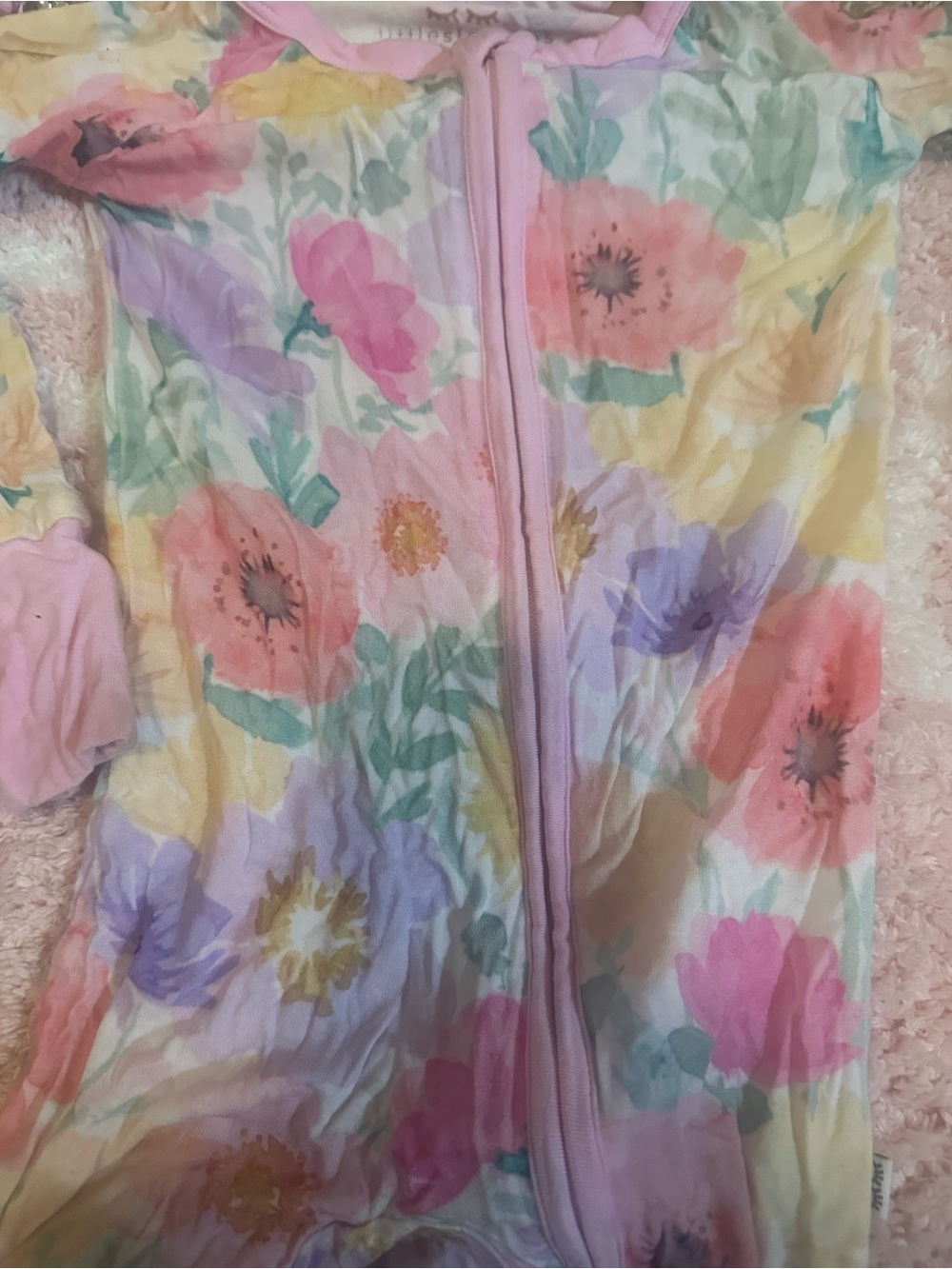 Little Sleepies Pink-Trim Floral Zip convertible Romper size 6-12 m